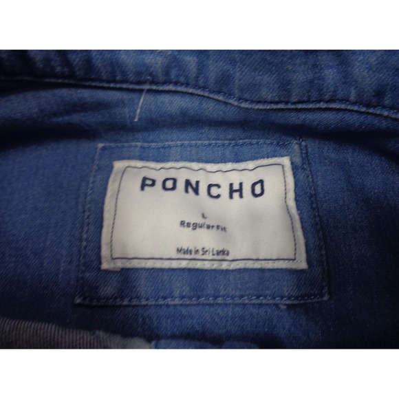 Poncho Denim Shirt Mens L Pearl Snap Regular Fit Casual Outdoor Pockets Cotton - Picture 2 of 12